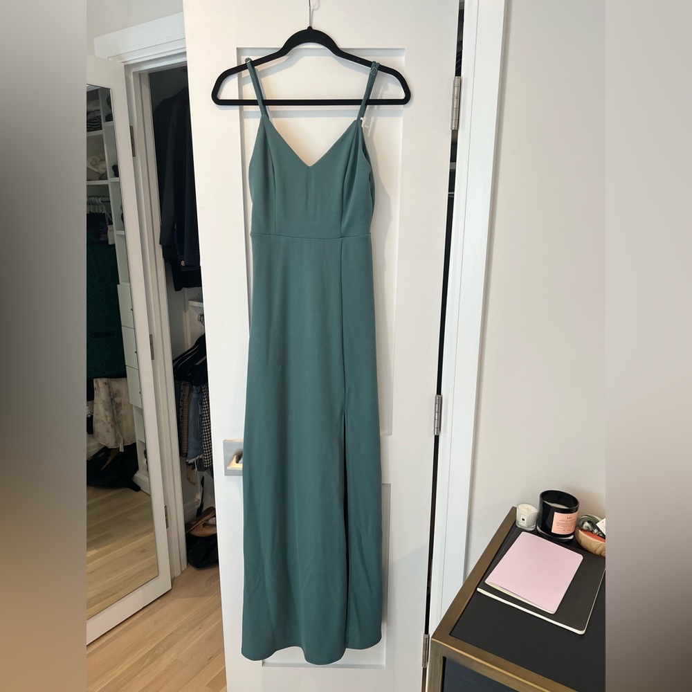 Birdy Grey Sea Glass Jay Blue Green Slit Gown Bridesmaid Dress [XS]